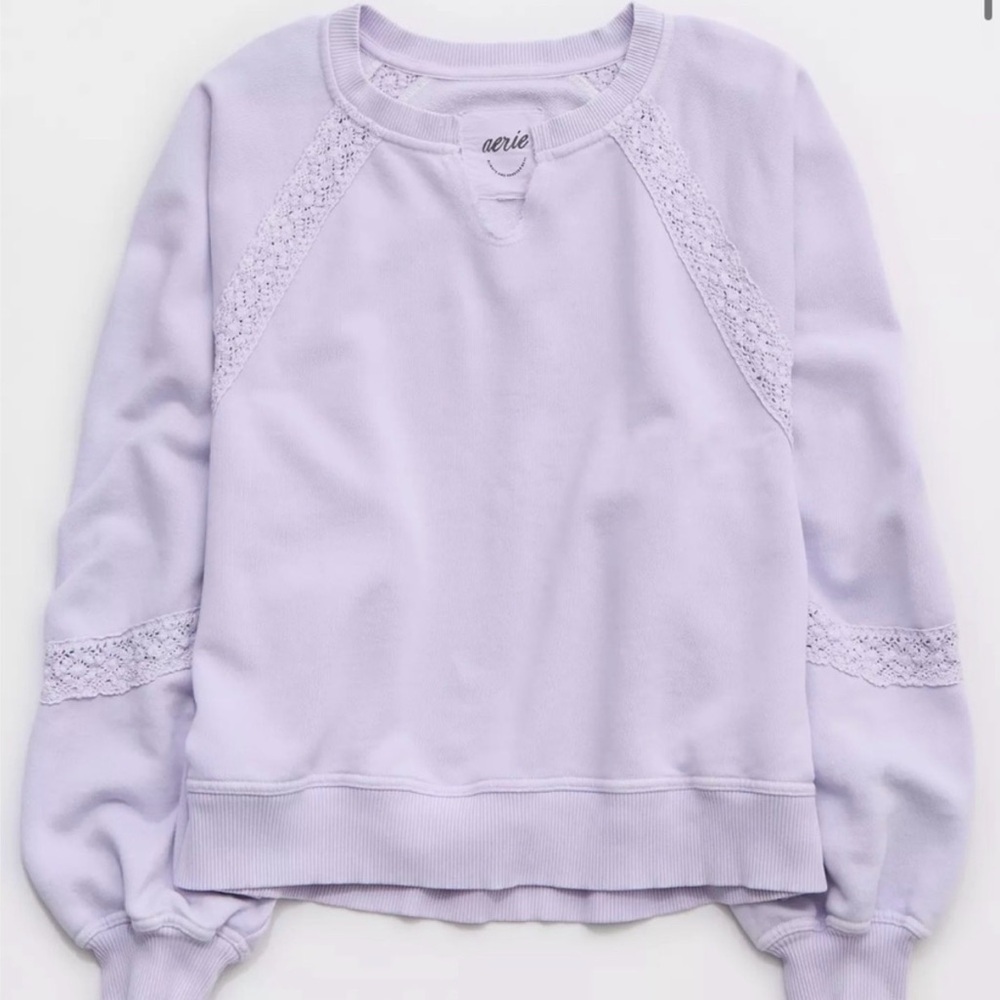 Aerie Hey Crochet Sweatshirt medium lavender